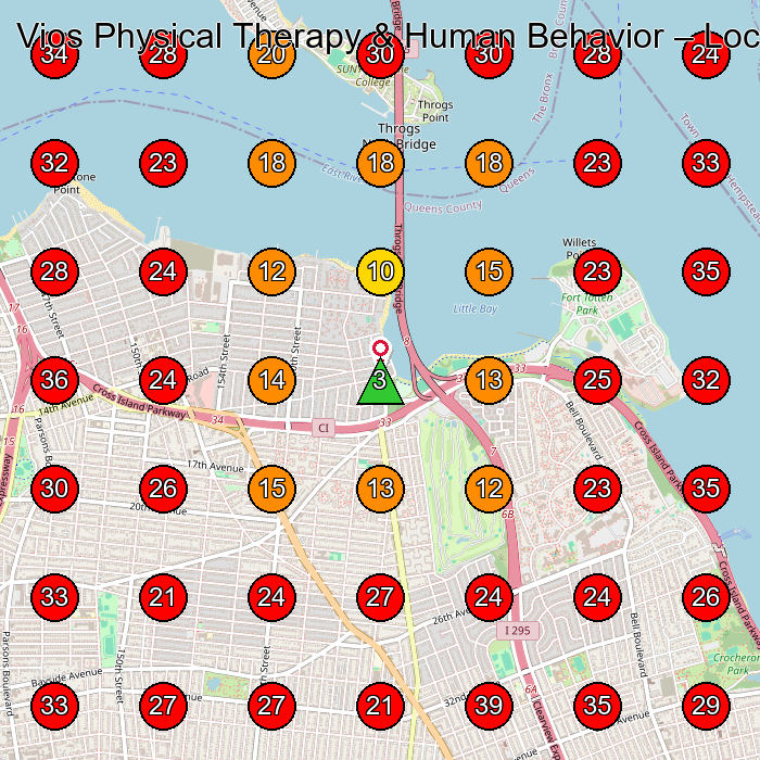Vios Physical Therapy & Human Behavior GeoGrid visibility map for Physical Therapist in Whitestone